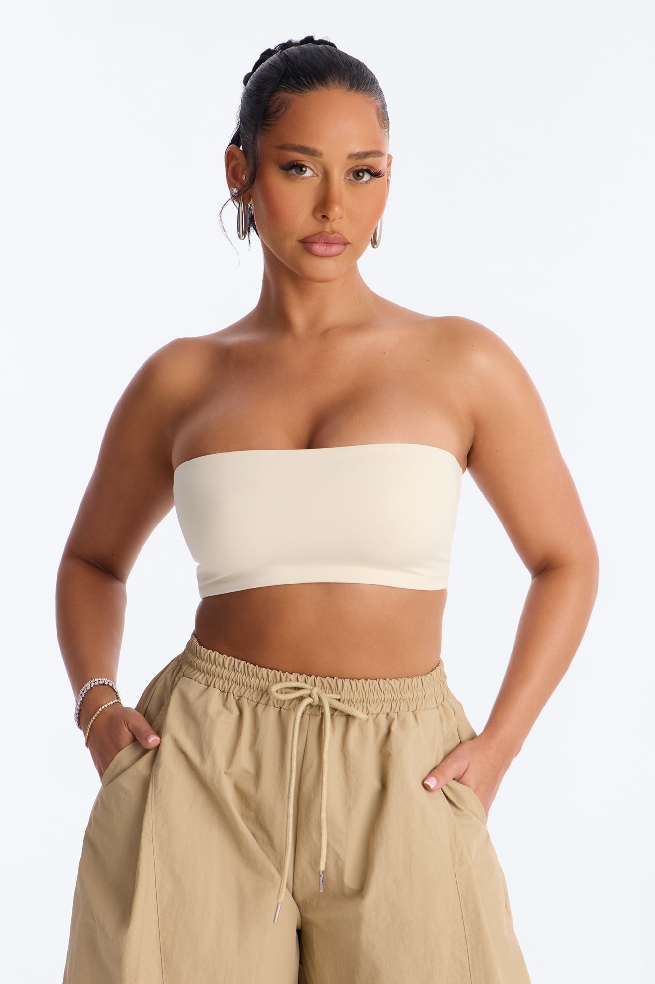 Contour Double Lined Strapless Bandeau Top - Bone