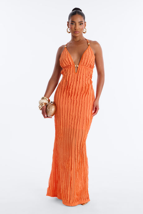 Like No Other Textured Maxi Dress - Coral