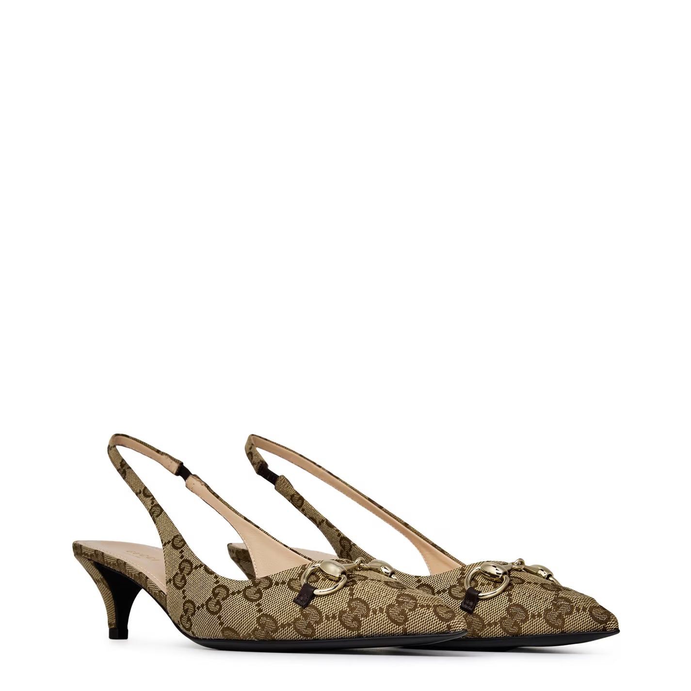 Women's Motif Canvas Horsebit Sling Pumps