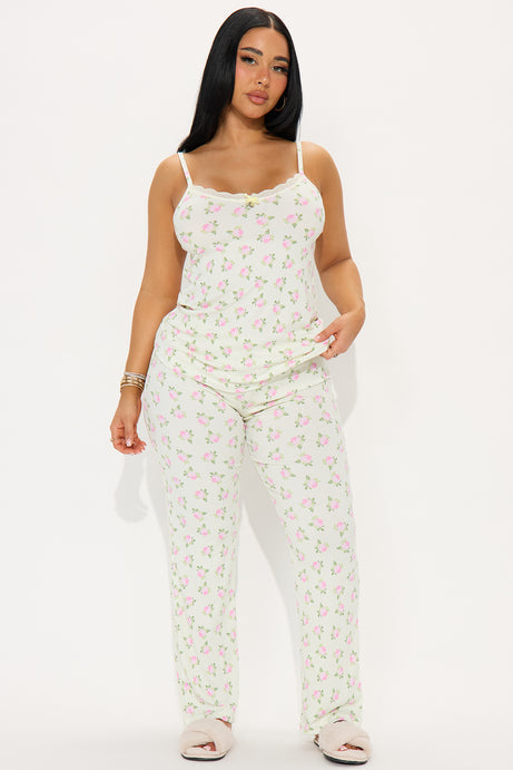 Flower Petals Ribbed Cami PJ Pant Set - Sage