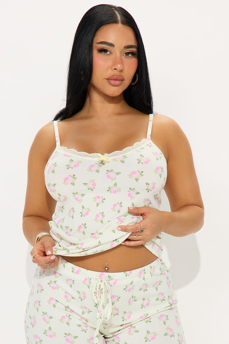 Flower Petals Ribbed Cami PJ Pant Set - Sage