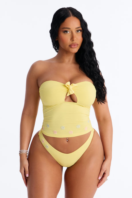 Sunshine State 2 Piece Strapless Bikini & Ruffle Mini Skirt Sunsuit - Yellow