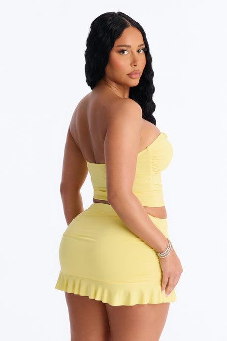 Sunshine State 2 Piece Strapless Bikini & Ruffle Mini Skirt Sunsuit - Yellow