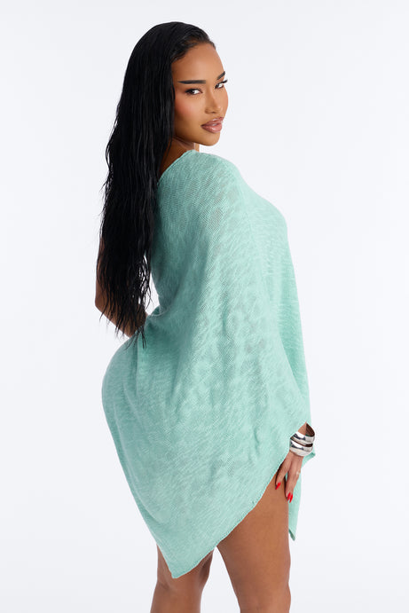 Solia One Shoulder Sweater Knit Short Set - Aqua