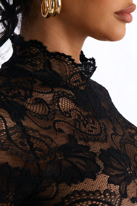 Leana Lace Sheer Micro Romper - Black
