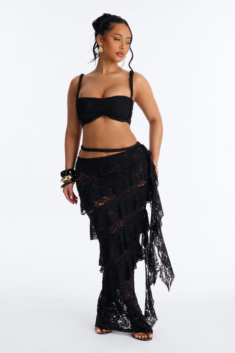 Ruby Ruffle Lace Skirt Set - Black