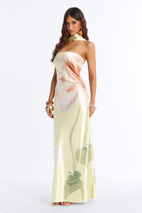 Jelissa Scarf Satin Maxi Dress - Yellow/combo