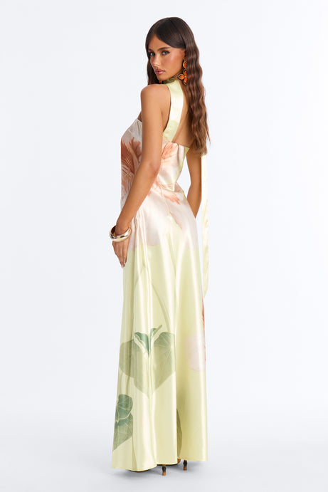 Jelissa Scarf Satin Maxi Dress - Yellow/combo