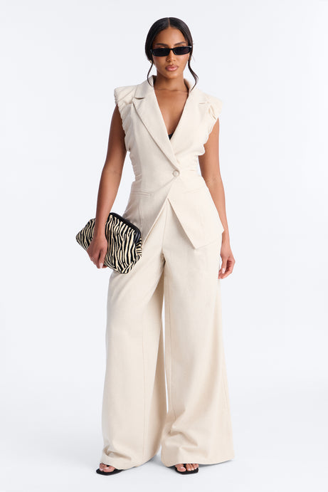 Nhulla Sleeveless Ruched Linen Blazer - Natural