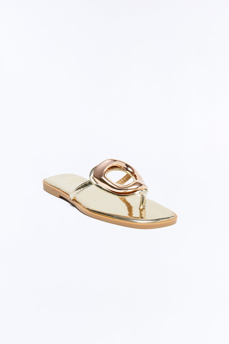 Tropical Oasis Hardware Flip Flops - Gold