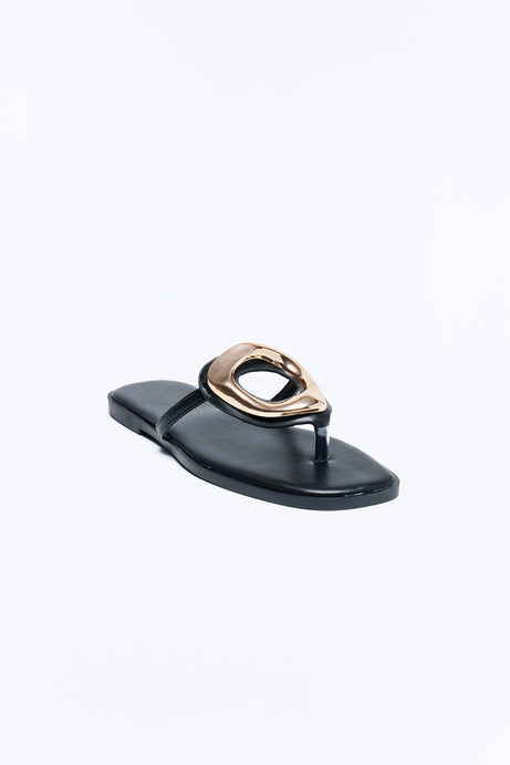 Tropical Oasis Hardware Flip Flops - Black