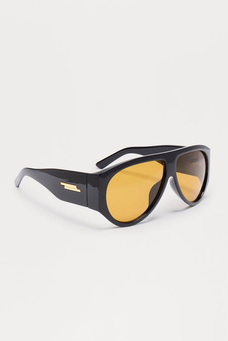Fashion Forward Shield Sunglasses - Black/Yellow