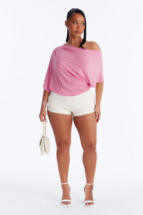Flatter Me Off Shoulder Bodysuit - Pink