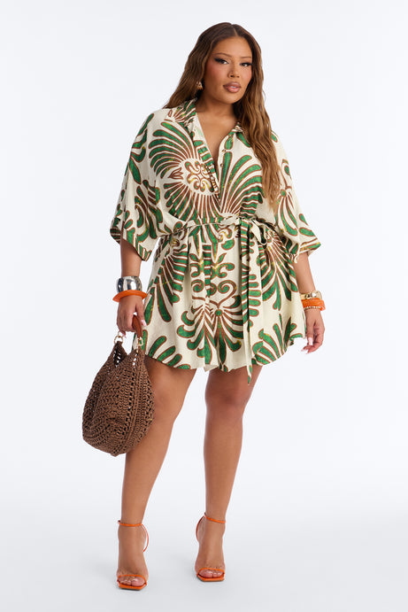 On Island Time Tropical Romper - Green/combo
