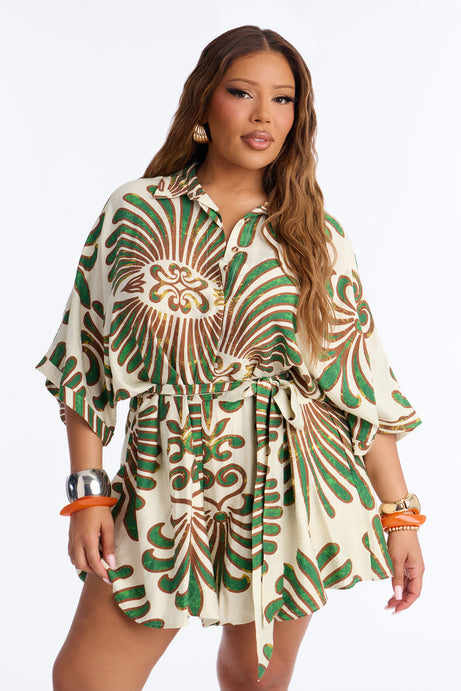 On Island Time Tropical Romper - Green/combo