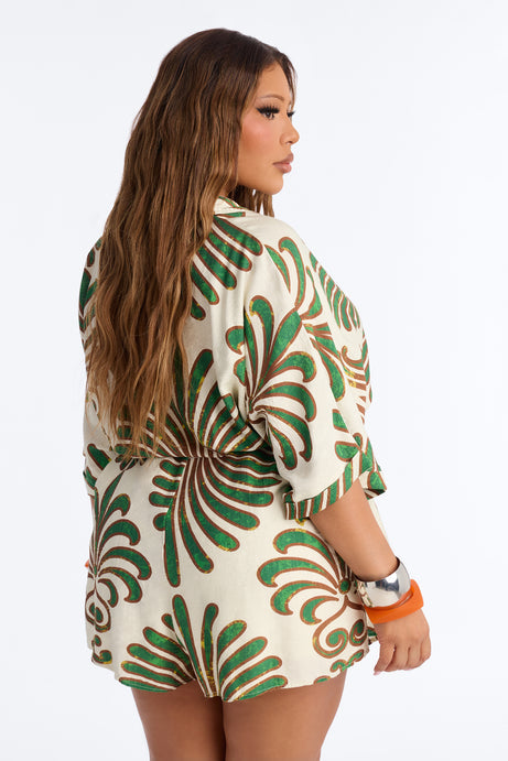 On Island Time Tropical Romper - Green/combo
