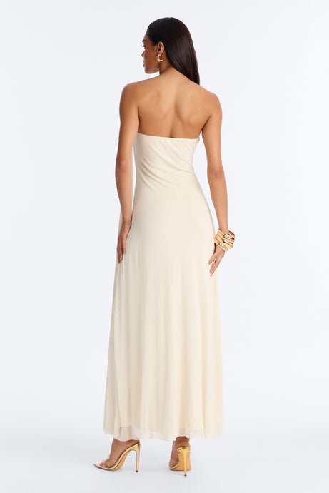 Marielle Draped Mesh Maxi Dress - Cream
