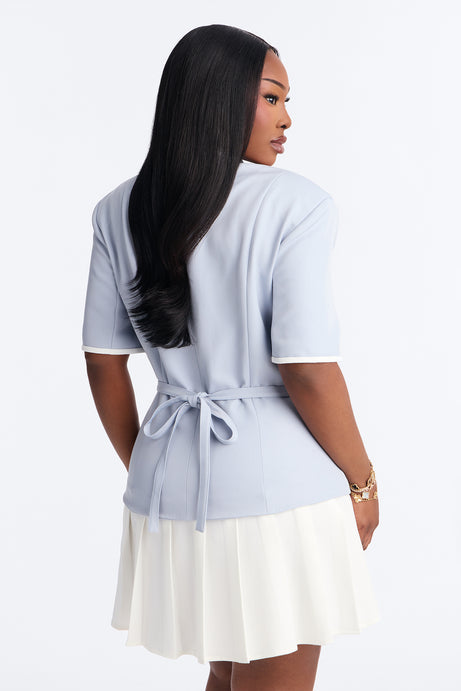 Claire Contrast Trim Mini Dress - Blue/combo