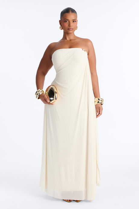 Marielle Draped Mesh Maxi Dress - Cream