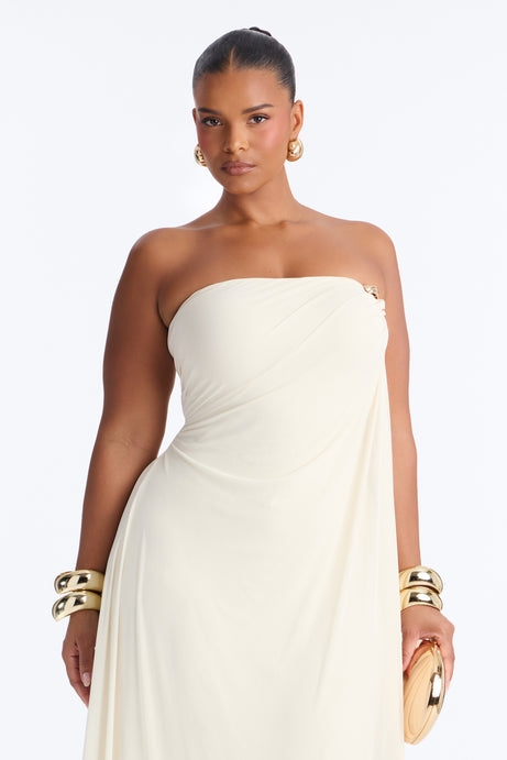 Marielle Draped Mesh Maxi Dress - Cream