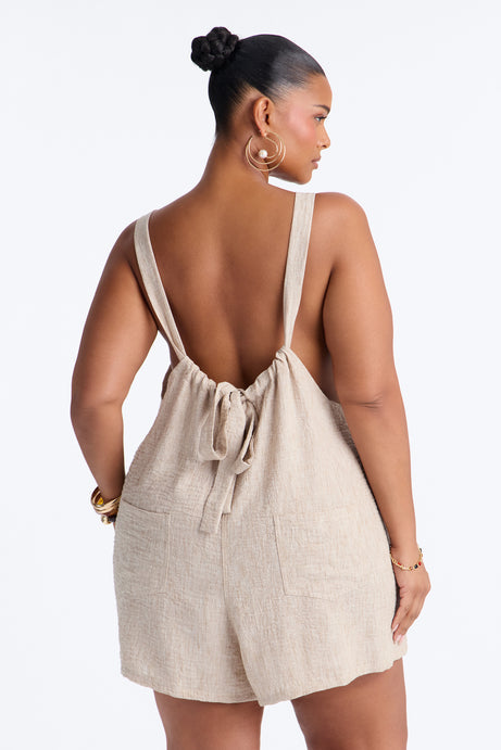 Jeanie Flowy Linen Romper - Tan
