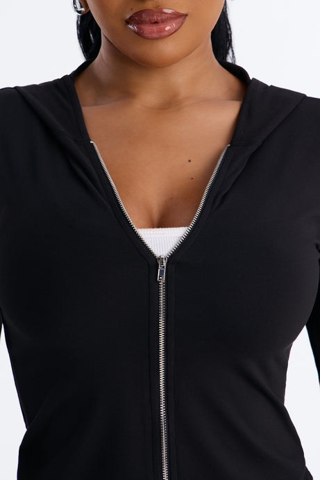 Casual Vibe Zip Up Hoodie Pant Set - Black