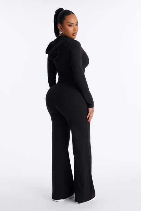 Casual Vibe Zip Up Hoodie Pant Set - Black