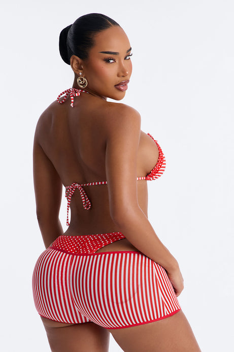 Summertime Fun 3 Piece Bikini & Shorts Sunsuit - Red/White