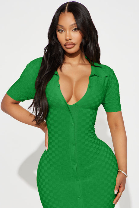 Match My Vibe Checkered Midi Dress - Kelly Green