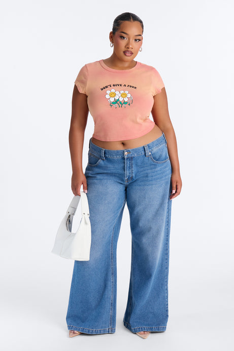 Don't Give A Fuck Washed Baby Tee - Peach