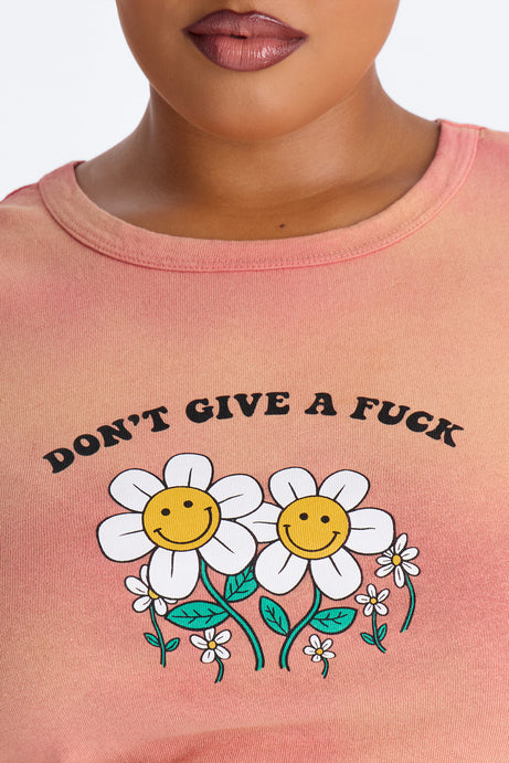 Don't Give A Fuck Washed Baby Tee - Peach