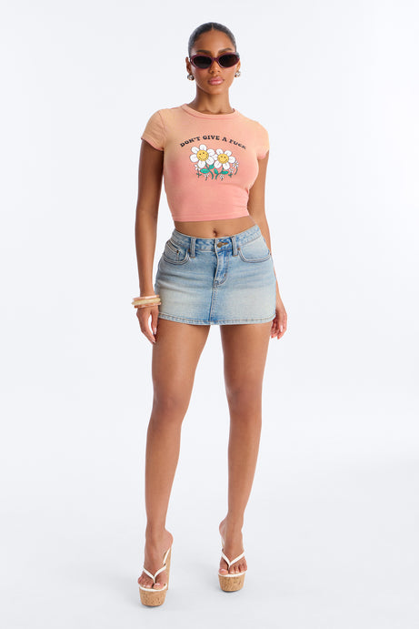 Don't Give A Fuck Washed Baby Tee - Peach