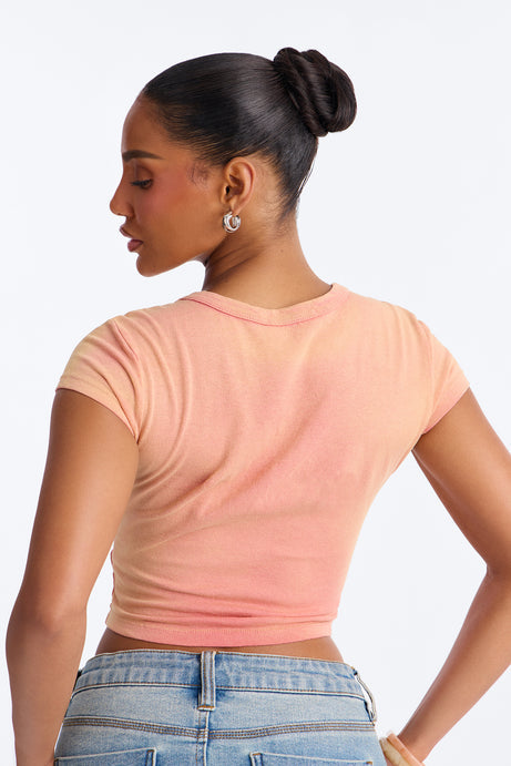 Don't Give A Fuck Washed Baby Tee - Peach