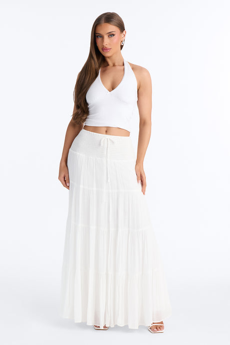 California Coast Low Rise Smocked Gauze Maxi Skirt - White