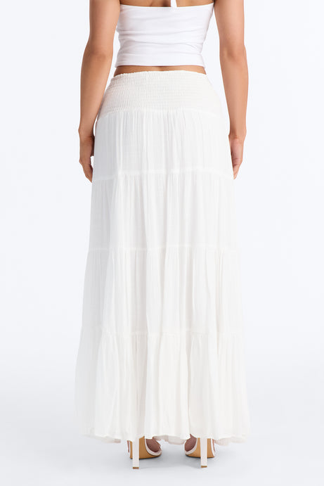 California Coast Low Rise Smocked Gauze Maxi Skirt - White