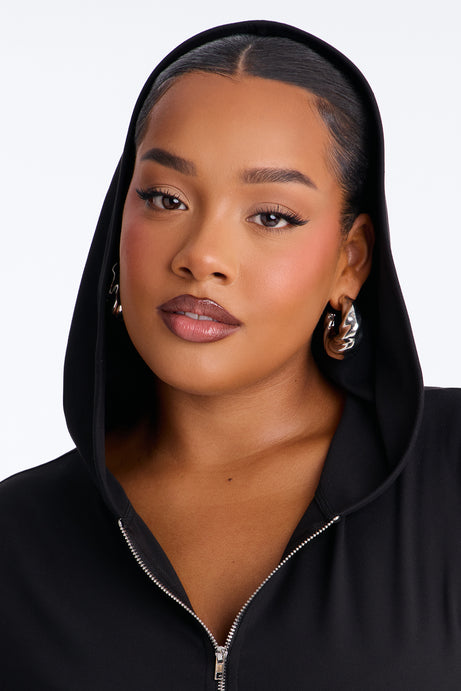 Casual Vibe Zip Up Hoodie Pant Set - Black