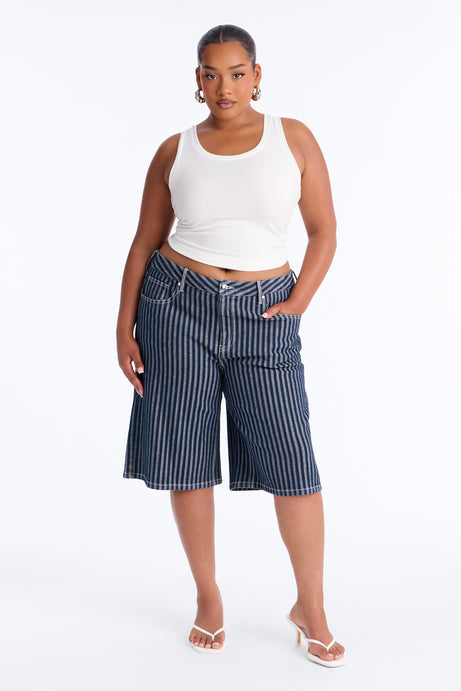 Grand Finish Striped Denim Jorts - Dark Wash