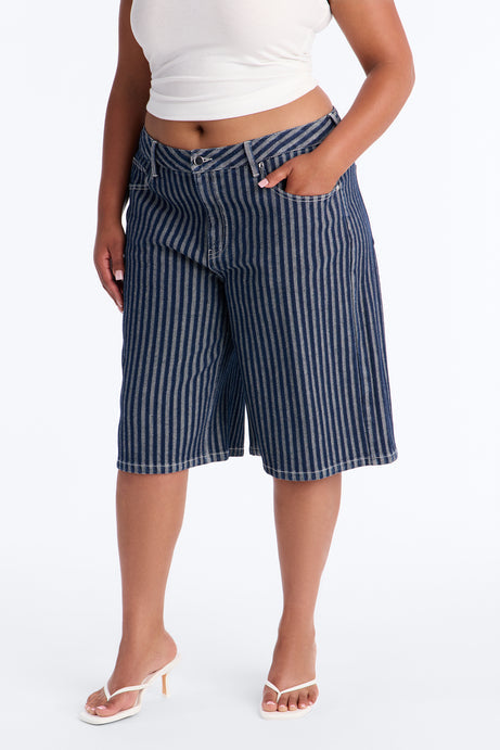 Grand Finish Striped Denim Jorts - Dark Wash