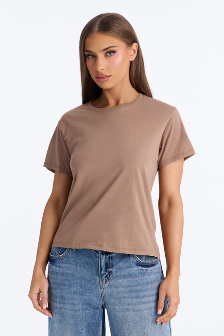 Simple And Modern Cropped Tee - Taupe