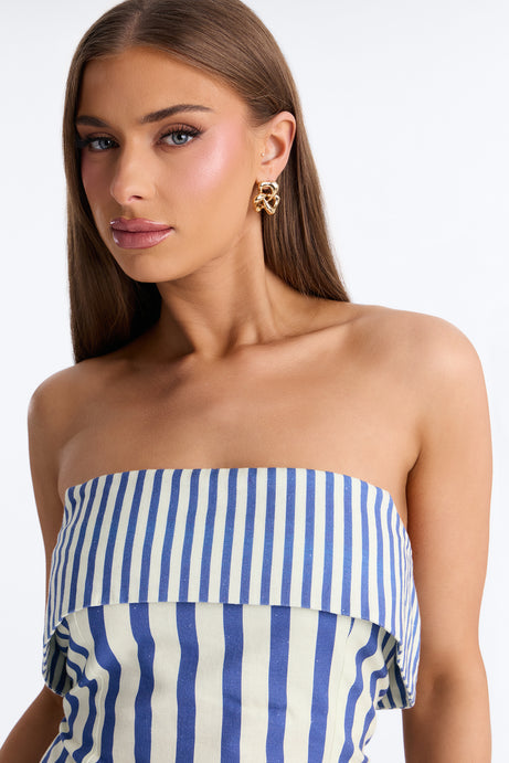 Ocean Views Foldover Striped Linen Top - Blue/combo