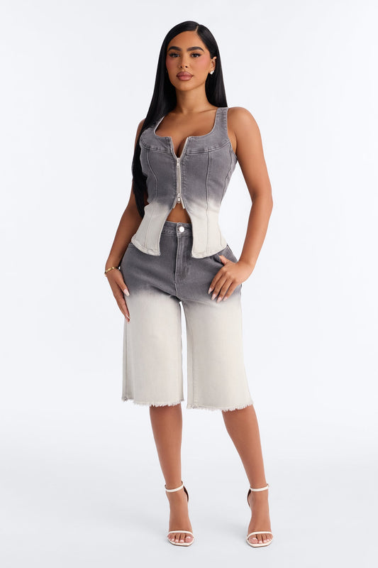 Toned Down Denim Short Set - Vintage Wash