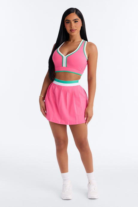 Mica Sports Bra Pleated Mini Skirt Set - Pink
