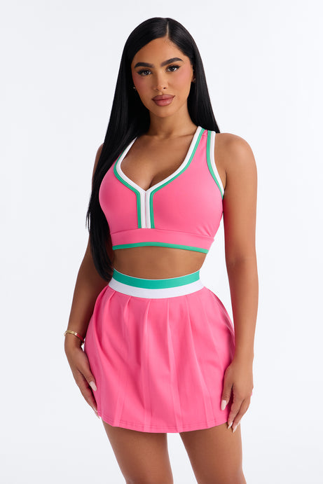 Mica Sports Bra Pleated Mini Skirt Set - Pink