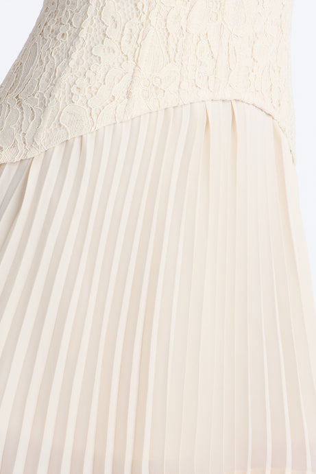 Daniella Lace Corset Pleated Mini Dress - Cream