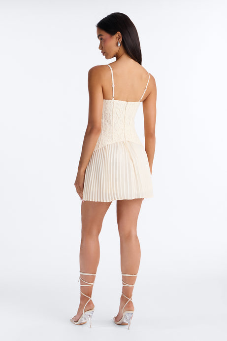 Daniella Lace Corset Pleated Mini Dress - Cream