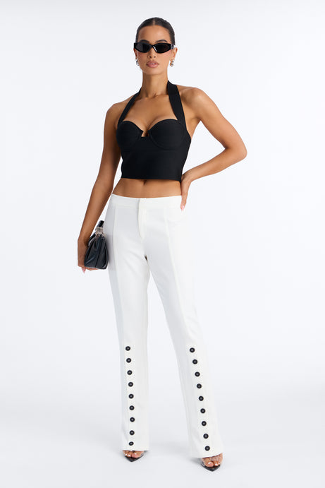 Jade Button Front Straight Leg Trouser - Ivory