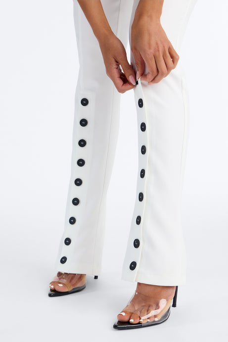 Jade Button Front Straight Leg Trouser - Ivory