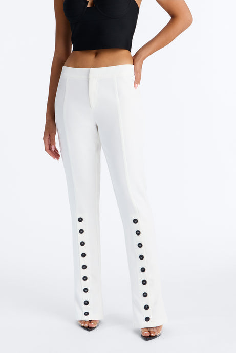 Jade Button Front Straight Leg Trouser - Ivory
