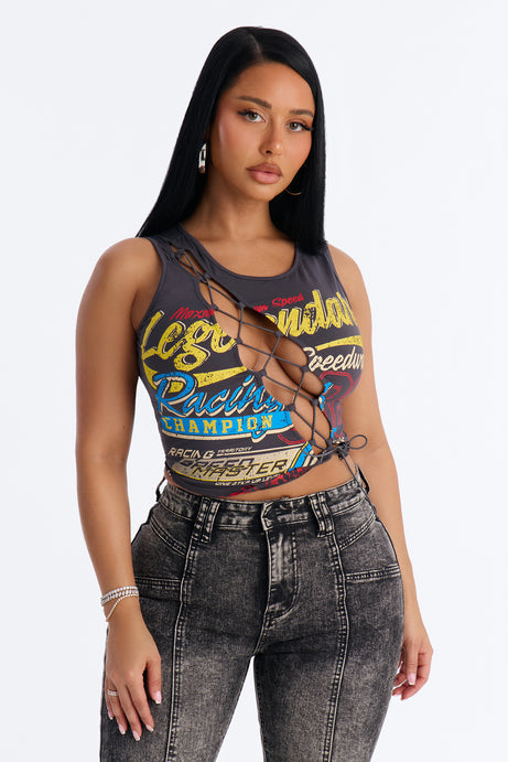 Legendary Speedway Lace Up Tank Top - Grey