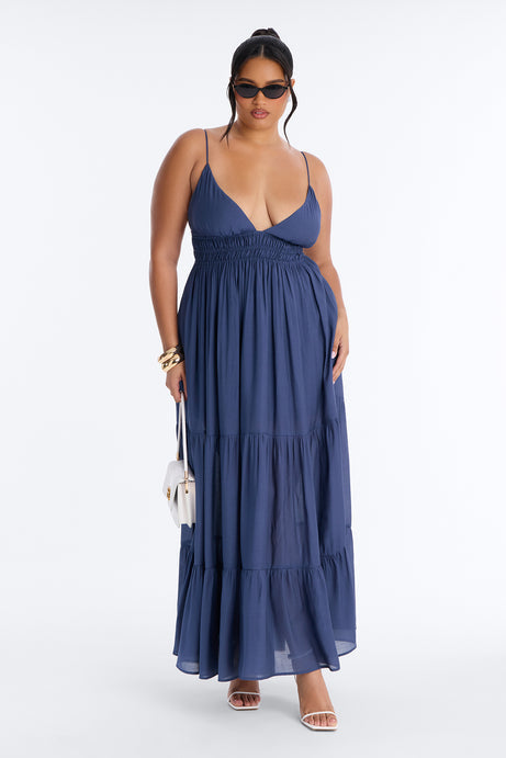 Daily Vibe Backless Maxi Dress - Denim